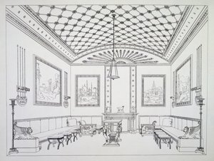 Sala de desenho, ilustração de Mobiliário Doméstico e Decoração de Interiores
