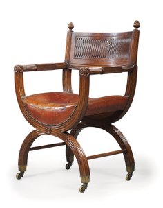 Poltrona com moldura em X de mogno do final do período vitoriano, atribuída a Marsh, Jones & Cribb, após um projeto de Thomas Hope, c.1880 (mogno)