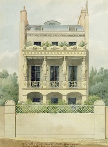 Vista da parte de trás da frente de Henry Phillip Espera a casa em direção a Hyde Park em Seymour Place, 1818 (caneta e tinta e wc sobre grafite sobre papel)