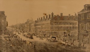 Broadway, Nova Iorque, 1836 (mostrando o Empório de Luz de Webb) de Thomas Horner