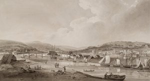 Neath, a partir da margem sul do rio (aguarela e lápis sobre papel) de Thomas Hornor