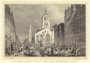 Igreja de São Giles, Câmara Municipal e Lawnmarket, High Street (gravura) de Thomas Hosmer (after) Shepherd