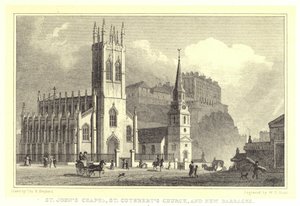 Capela de São João, Igreja de São Cutelo e Nova Caserna (gravura) de Thomas Hosmer (after) Shepherd