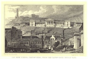 A Escola Secundária, Calton Hill, do Canon-Gate Church Yard (gravura) de Thomas Hosmer (after) Shepherd