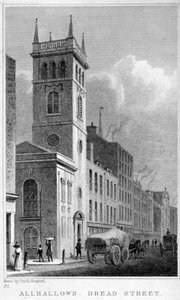 All Hallows Church, Bread Street, Londres, 1829 de Thomas Hosmer Shepherd