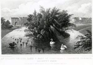Uma ilha no lago e parte da Cornualha e Clarence Terrace, Regent&39;s Park de Thomas Hosmer Shepherd