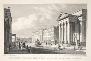Belgrave Chapel e West Side de Belgrave Square, do pub "London and its Environs in the 19th Century". Jones und Co., 1827-1829 de Thomas Hosmer Shepherd