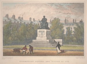Bloomsbury Square com a estátua de Fox, gravada por Charles Mottram (1806-76) de Thomas Hosmer Shepherd