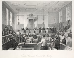 Corte Criminal Central no Old Bailey, do pub "London Interiors with Costumes and Ceremonies". Joseph Mead, Londres, c.1843 (gravura em aço) de Thomas Hosmer Shepherd