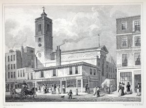 Igreja de St Dionis, Backchurch, de "Londres e é Environs no décimo nono século" pub. Jones und Co., 1827-1829 de Thomas Hosmer Shepherd