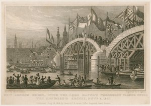 Construção da New London Bridge, 9 de novembro de 1827 de Thomas Hosmer Shepherd