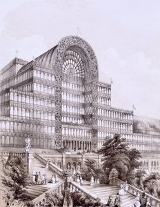 Palácio de Cristal em Sydenham, a frente do Grande Transepto, c.1851-55 de Thomas Hosmer Shepherd