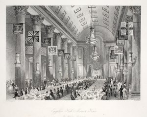 Egyptian Hall, Mansion House, do pub "London Interiors with Costumes and Ceremonies". Joseph Mead, Londres, c.1843 (gravura em aço) de Thomas Hosmer Shepherd