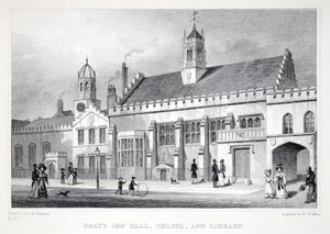 Grey&39;s Inn Hall, Capela e Biblioteca, do pub &39;London and its Environs in the 19th century&39;. Jones und Co., 1827-1829 de Thomas Hosmer Shepherd