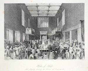 Câmara dos Lordes, do pub &39;London Interiors with their Costumes and Ceremonies&39;. Joseph Mead, Londres, c.1843 (gravura em aço) de Thomas Hosmer Shepherd