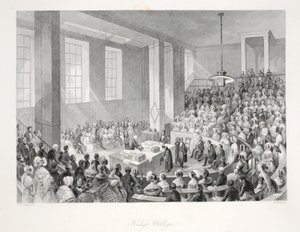 King&39;s College, do pub "London Interiors with Costumes and Ceremonies". Joseph Mead, Londres, c.1843 (gravura em aço) de Thomas Hosmer Shepherd