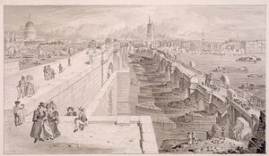 London Bridge velho e novo, Londres, 1831 de Thomas Hosmer Shepherd