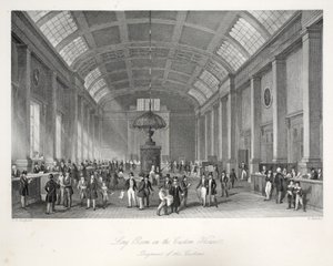 Long Room na Custom-House, do pub "London Interiors with Costumes and Ceremonies". Joseph Mead, Londres, c.1843 (gravura em aço) de Thomas Hosmer Shepherd