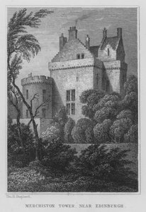 Merchiston Tower, perto de Edimburgo (gravura) de Thomas Hosmer Shepherd