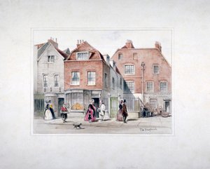 Casa do Sr. Upcott e figuras na Upper Street, Islington, Londres, c1835. de Thomas Hosmer Shepherd