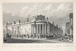 Norte e oeste Frente do Banco da Inglaterra, de Lothbury, do pub "Londres e seus arredores no século XIX". Jones und Co., 1827-1829 de Thomas Hosmer Shepherd