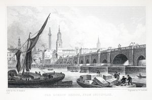Old London Bridge, de Southwark, do pub "London and its Environs in the 19th Century". Jones und Co., 1827-1829 de Thomas Hosmer Shepherd
