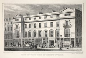 Parte do West Side da Regent Street, do pub "London and its Environs in the 19th Century". Jones und Co., 1827-1829 de Thomas Hosmer Shepherd