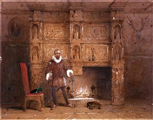 Possivelmente Sir John Spencer em Canonbury House, ou Sir Walter Raleigh no Old Pied Bull Inn, 1849 de Thomas Hosmer Shepherd