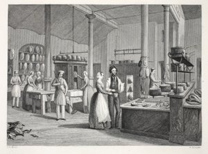 Reform Club - a cozinha, do pub "London Interiors with Costumes and Ceremonies". Joseph Mead, Londres, c.1843 (gravura em aço) de Thomas Hosmer Shepherd