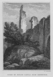 Ruínas do Castelo de Roslyn, perto de Edimburgo (gravura) de Thomas Hosmer Shepherd
