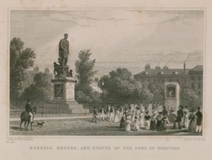 Russell Square e a estátua do duque de Bedford de Thomas Hosmer Shepherd