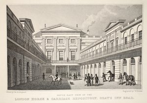 SE Vista do London Horse and Carriage Repository, a Gray&39;s Inn Road, do pub "Londres e seus arredores no século XIX". Jones und Co., 1827-1829 de Thomas Hosmer Shepherd