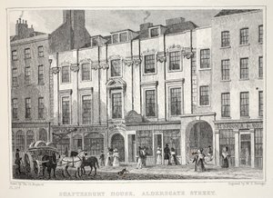 Shaftesbury House, Aldersgate Street, do pub "London and its Environs in the 19th Century". Jones und Co., 1827-1829 de Thomas Hosmer Shepherd