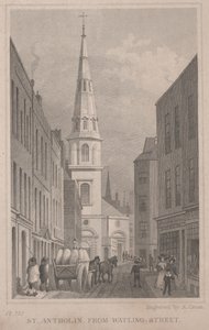 St. Antholin, da Watling Street, gravado por A. Cruse, c.1830 (gravura) de Thomas Hosmer Shepherd