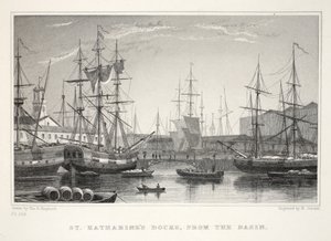 St Katherine Docks, da Bacia, Tower, de Londres e é Environs no pub do século XIX. Jones und Co., 1827-1829 de Thomas Hosmer Shepherd