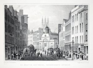 St Martin Outwich, rua de Bishopsgate, de Londres e é Environs no pub do século XIX. Jones und Co., 1827-1829 de Thomas Hosmer Shepherd