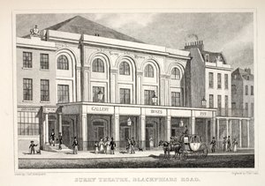 Surry Theatre, Blackfriars Road, do pub "London and its Environs in the 19th Century". Jones und Co., 1827-1829 de Thomas Hosmer Shepherd