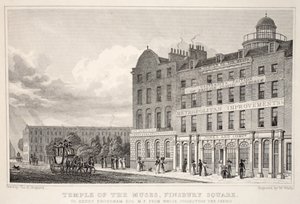 Templo das Musas, Finsbury Square, do pub "London and its Environs in the 19th Century". Jones und Co., 1827-1829 de Thomas Hosmer Shepherd