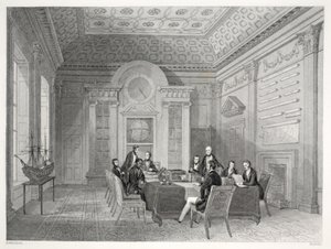 A sala de diretoria do Almirantado, do pub "London Interiors with their Costumes and Ceremonies". Joseph Mead, Londres, c.1843 (gravura em aço) de Thomas Hosmer Shepherd