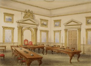 Sala do Tribunal dos Diretores, East India House, Leadenhall Street, Londres, c.1820 (aguarela sobre papel) de Thomas Hosmer Shepherd