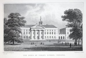 Escola do Duque de York, Chelsea, do pub "London and its Environs in the 19th Century". Jones und Co., 1827-1829 de Thomas Hosmer Shepherd