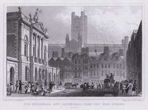 O Guildhall e a Catedral, da High Street, Bath (gravura) de Thomas Hosmer Shepherd