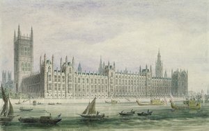 As Casas do Parlamento (grafite, caneta e tinta e papel) de Thomas Hosmer Shepherd