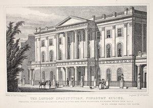 A instituição de Londres, Finsbury Circus, do pub "London and its Environs in the 19th Century". Jones und Co., 1827-1829 de Thomas Hosmer Shepherd