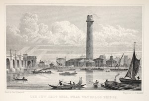 O New Shot Mill, próximo à Waterloo Bridge, do pub "London and its Environs in the 19th Century". Jones und Co., 1827-1829 de Thomas Hosmer Shepherd
