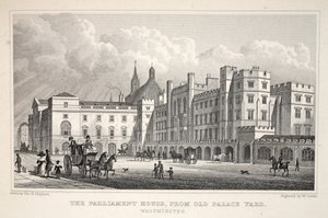 A casa do parlamento da jarda velha do palácio, Westminster, do pub de "Londres e é Environs no décimo nono século". Jones und Co., 1827-1829 de Thomas Hosmer Shepherd