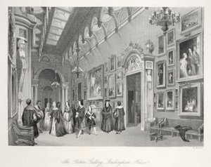 A galeria de imagens no Palácio de Buckingham, do pub &39;London Interiors with their Costumes and Ceremonies&39;. Joseph Mead, Londres, c.1843 (gravura em aço) de Thomas Hosmer Shepherd
