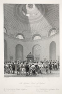 A Rotunda no Banco da Inglaterra, do pub "London Interiors with Costumes and Ceremonies". Joseph Mead, Londres, c.1843 (gravura em aço) de Thomas Hosmer Shepherd