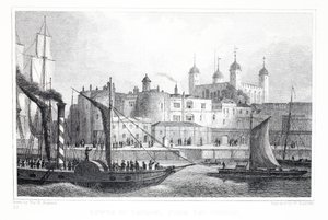 A Torre de Londres, do rio Tâmisa, do pub "Londres e seus arredores no século XIX". Jones und Co., 1827-1829 de Thomas Hosmer Shepherd