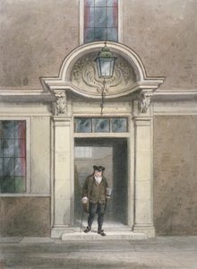 Vista da porta e escadaria do Dr. Johnson, Inner Temple Lane, City of London, 1855.      de Thomas Hosmer Shepherd